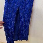 Lawrence Kazar | vintage royal blue sequins beads silt column maxi dress PP / XS Photo 9