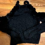 Heart black cold shoulder hairy knit sweater black faux fur balls size L Size L Photo 4
