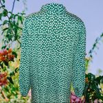 Green button up blouse with cute tiny flower design! Size L Photo 6