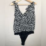 Free People  Women's Bare It All Black Animal Print Bodysuit Size L Lace NEW Photo 2