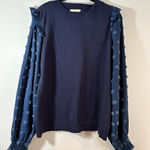 Betsey's Boutique Sweater Womens Medium Long Sleeve Pullover Textured sleeve top Blue Size 8 Photo 0