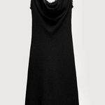 ZARA NWT BLACK tweed crochet knit textured black frayed edges midi dress, draped Photo 0