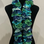 Multicolor Ruffled Scarf blues and greens Blue Photo 0