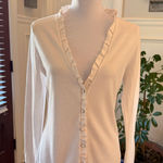 New York And Company  NWOT Cream V Neck Ruffle Cardigan w/ Beautiful Unique Buttons Photo 0