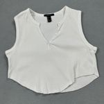 Forever 21  Ribbed Henley Crop Tank Top White L Womens Sleeveless V Neck Raw Hem Photo 0