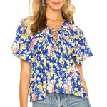 Tularosa  NWT Daisy Top in‎ Cobalt Mixed Floral Small Photo 0