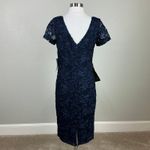 JS Collections  Lace Short Sleeve Midi Sheath Cocktail Dress Navy Blue Size 6 Photo 5
