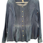 Lucky Brand Denim Longsleeve Ruffled Cotton Western Style Top Pearl Buttons S Photo 0