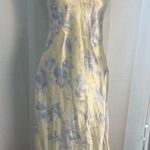 Jones New York  Yellow Blue Floral Slip Dress Small Satin Midi Photo 0