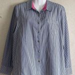 COURT & ROWE Blue and White Striped Shirt with Pink Collar Size M Photo 0