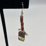 Gold Tone Beaded Tassel Earth Tone Rectangular Charm Boho Earrings Photo 1