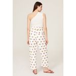 Farm Rio Mixed Flowers Embroidered White Tie Waist Straight Pants Size XS Photo 2