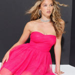 Lulus  Dress Womens XS Just a Twirl Hot Pink‎ Glitter Tulle Strapless Skater Mini Photo 0