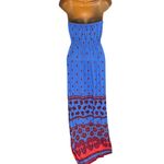 Old Navy  Strapless Maxi Dress Smocked Bodice Paisley Print Blue Red S Photo 2