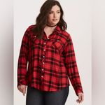 Torrid  Challis Button Down Shirt Red Buffalo Plaid Photo 6
