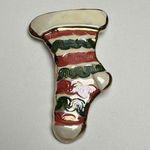 Ceramic Hand Crafted Christmas Stocking Striped Brooch Pin Holiday Photo 0