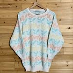 Vintage Justin Allen Size Medium Floral Print Pastel Sweater 80s 90s Green Photo 0