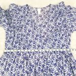 H&M  Purple‎ White Floral Print Cotton Dress V-Neck Ruffle A-Line Size Medium Photo 8