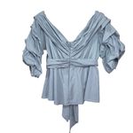 Eloquii  Women’s Blue and White Crisscross Draped Puff Sleeve Top Photo 2