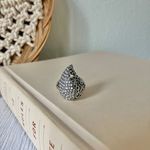 Boutique Silver Teardrop Paisley Scrollwork Filigree Hearts Ring Statement Oversized Jewelry Photo 7