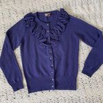 Oats Cashmere Ruffle Front Long Sleeve Cardigan Purple (Small) grandmacore comfy Photo 0