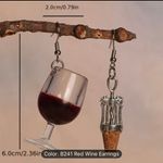 Wine Glass Cork Pull Screw Fun Adult Drinks Earrings New Wine Lover Gift Red Photo 2