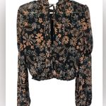 Free People  Clarissa Printed Top in Midnight Juliet Sleeve Tie Back NWOT Photo 0