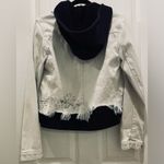 Free People RARE Double Weave Denim Jacket Hoodie Distressed Layered Boho Small Photo 5