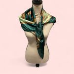 Vintage 80s Mosi silky equestrian old money scarf mob wife 35” x 35” harness Green Photo 3
