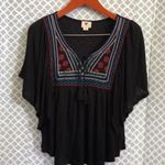 One Clothing  black embroidered tassel boho hobo top flowy shirt women's size M Photo 1