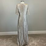 Adrianna Papell Sparkly Short Sleeve V-Neck Long Evening Gown Gold Size 8 Dress Photo 5