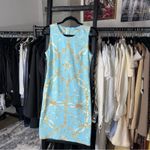 J. McLaughlin Sky Blue Gold Chain Print Sleeveless Sheath Dress Photo 2