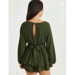 Altar'd State Women Sz M Olive Plunge Neck Long Sleeve Layered Romper Tie Waist Photo 1