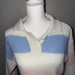 Vintage 80s Adam French Pastel Striped Knit Pullover Sweater Woman’s Size Small White Photo 1