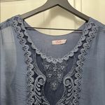 Scandal Italian Slate Blue Ethereal Short Sleeve Blouse Top Photo 2