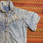 80s VINTAGE PRETTY BLEU RHINESTONE DENIM BUTTON UP BLOUSE Blue Size M Photo 1