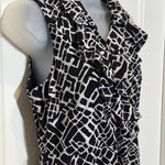 Studio One Womens Sleeveless Ruffle Collared Dress Black White Abstract M Career Size M Photo 0