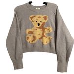 Hippie Rose NWT  Gray Cable-Knit Cropped Sweater w Cute Brown Bear Graphic- Large Photo 2