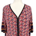 Democracy Floral Stripe Kimono Blouse Red Multicolor Size Medium Photo 2