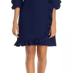 Shoshanna Marina Crepe Ruffle Sleeve Hem Navy Blue Sheath Dress Size 2 Photo 0