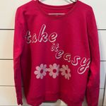 Hanes Take It Easy Pink Flower Trendy Crewneck Sweatshirt Photo 1