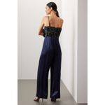 Badgley Mischka Navy Blue Rose Sequin Satin Sleeveless Cocktail Jumpsuit Size 8 Photo 2