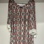 Allison Brittney Pink and Blue Sheath Midi Dress 3/4 Embroidered Sleeves Photo 0