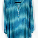 Cocomo Teal Blue Tie Dye Abstract Print Button Up Shirt Women's Size L Popoverr Size L Photo 0