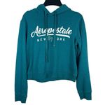 Aeropostale New York 87 Cropped Teal Blue Hooded Pullover Sweatshirt S Photo 0