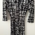 Donna Morgan  | Crepe Black Cream Beige Graphic Print Shirt Dress Maxi | 14 Photo 3