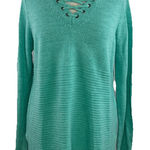 Croft & Barrow  Large Teal Green Lace Up Accent Pullover Knit Sweater Long Sleeve Photo 0