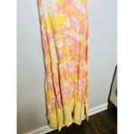 PARADISED AIDA Sunset Tropical Palm Floral Print Sleeveless Tiered Maxi Dress S Orange Photo 5