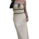 Commense Knotted Tube Midi Sweater Dress Cream Black Coquette Dress XS NEW Photo 0