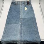 Levi's Premium Button Midi Jean Denim Skirt Size 31 Patch Design 100% Cotton New Photo 6